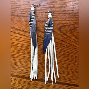Feather and Leather Tassel Earrings